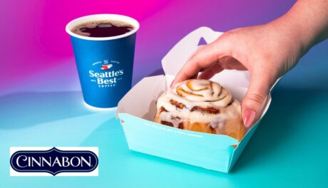 Cinnabon bakery serving Seattle's Best Coffee beverages nationwide