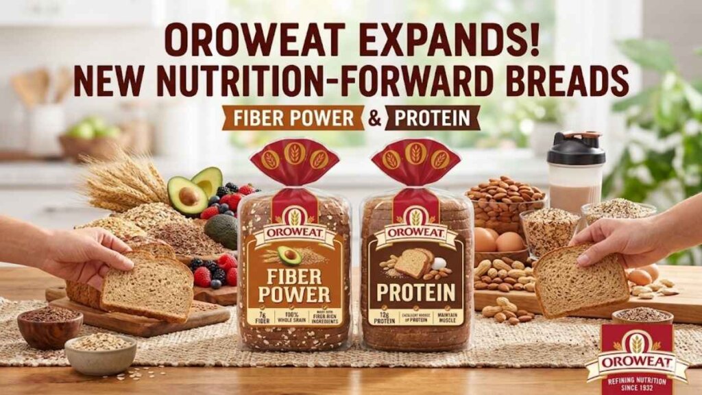 Oroweat Fiber Power Bread with 14g fiber and Oroweat Protein Bread with 20g complete protein per two slices new functional bread lineup from Bimbo Bakeries USA available at grocery retailers nationwide May 2026 at $7.69 SRP