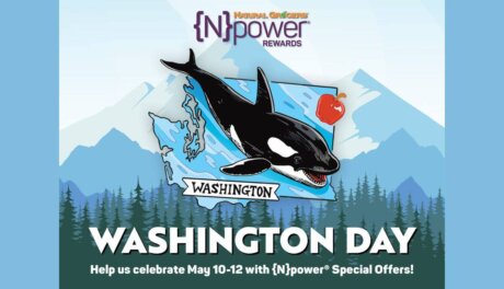 Natural Grocers Washington Day promotion featuring reusable bags and member coupon savings at Washington stores