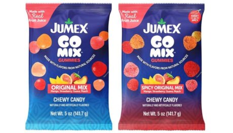 Jumex GoMix Gummies displayed in Walmart snack aisle during U.S. retail rollout