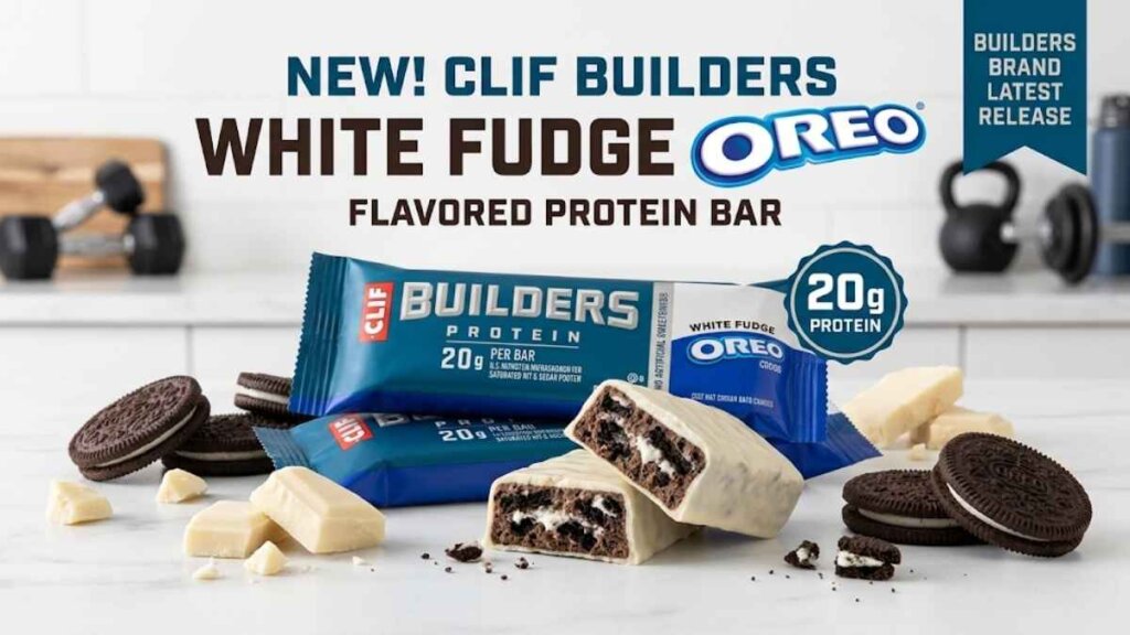 BUILDERS White Fudge OREO-flavored protein bar is inspired by milk’s favorite cookie, featuring a crunchy texture, creamy white fudge coating and dark cocoa drizzle for a delicious, treat-inspired bite.