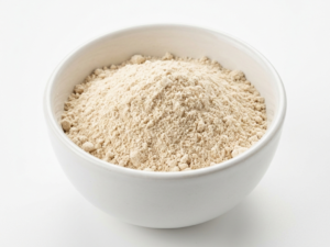 Whey protein on a white ceramic bowl